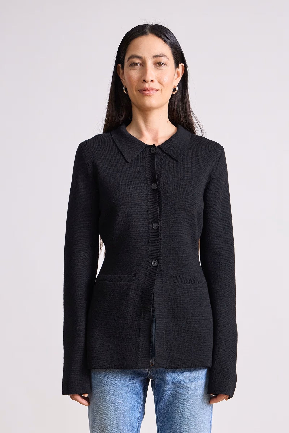 apiece apart betti knit cardi black