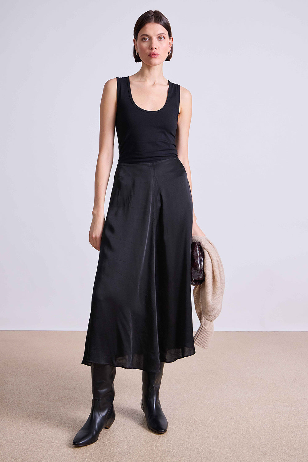 apiece apart primavera drape skirt black