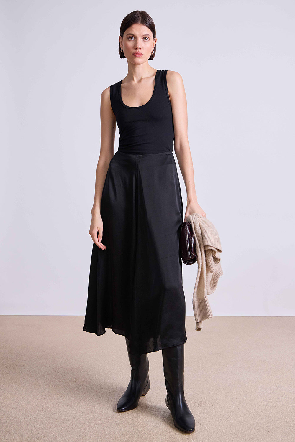 apiece apart primavera drape skirt black