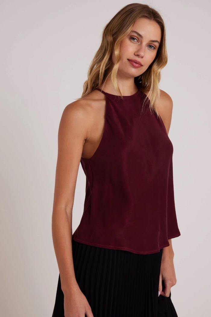 bella dahl bias halter top deep plum