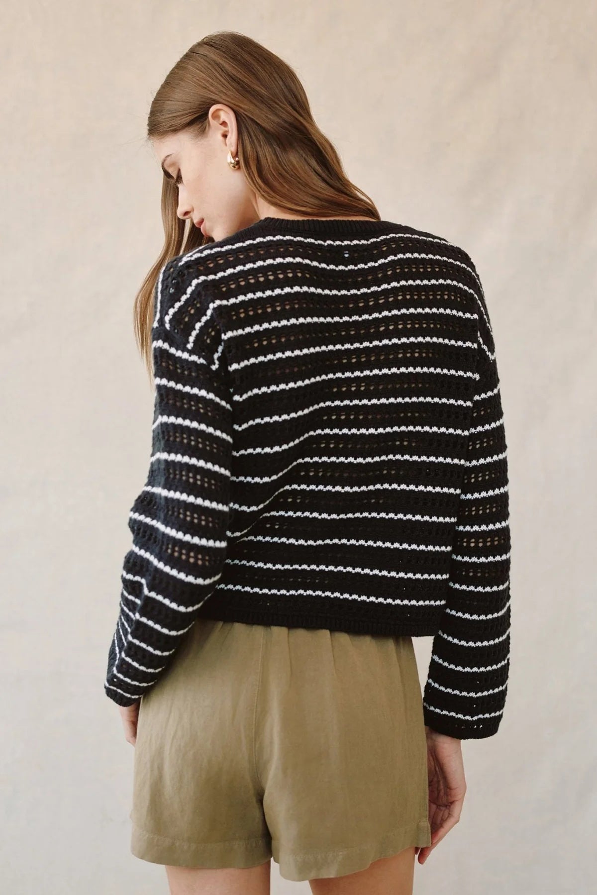 bella dahl crew neck sweater black ivory stripe