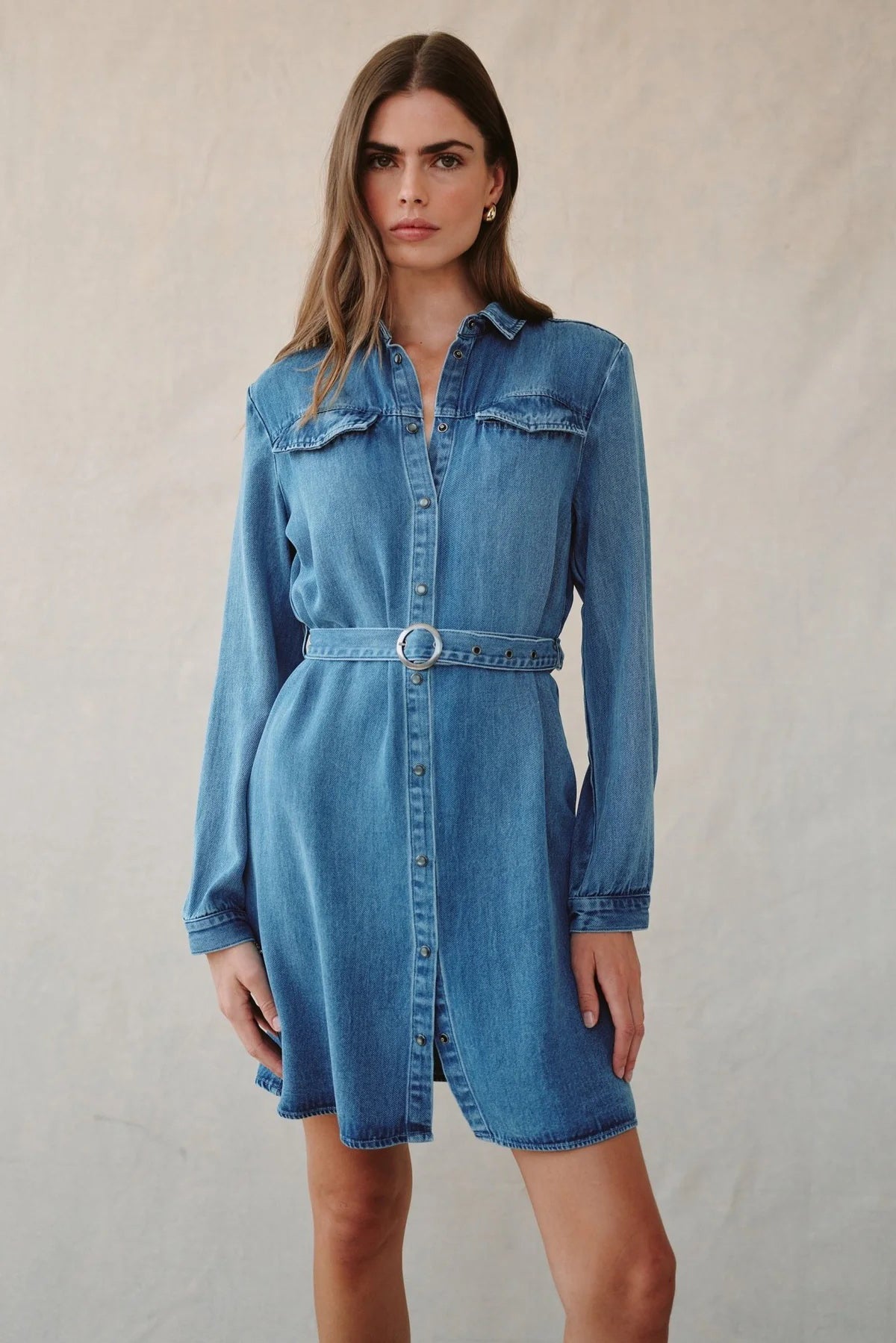 bella dahl flap pocket belted shirt dress medium vintage wash