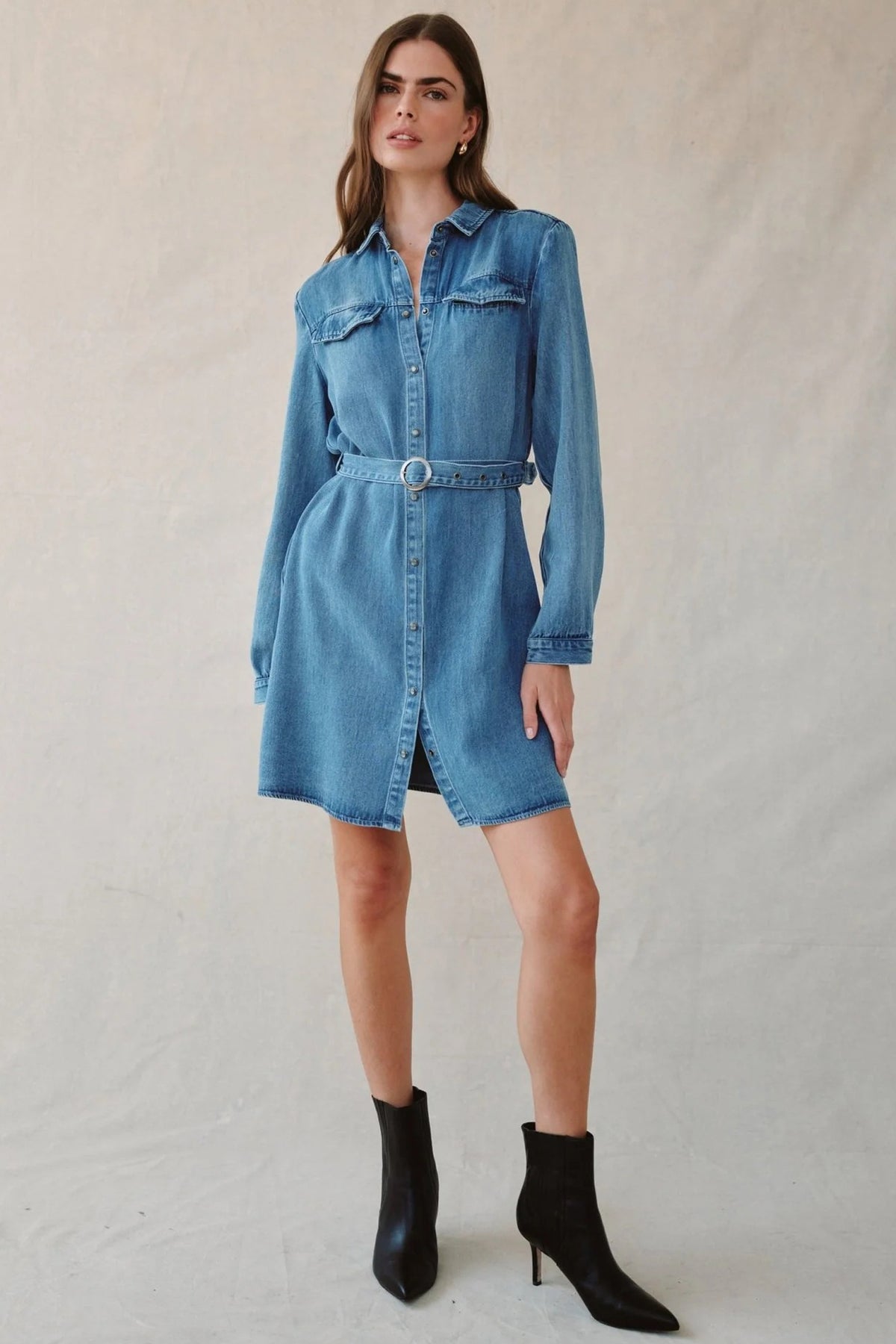 bella dahl flap pocket belted shirt dress medium vintage wash