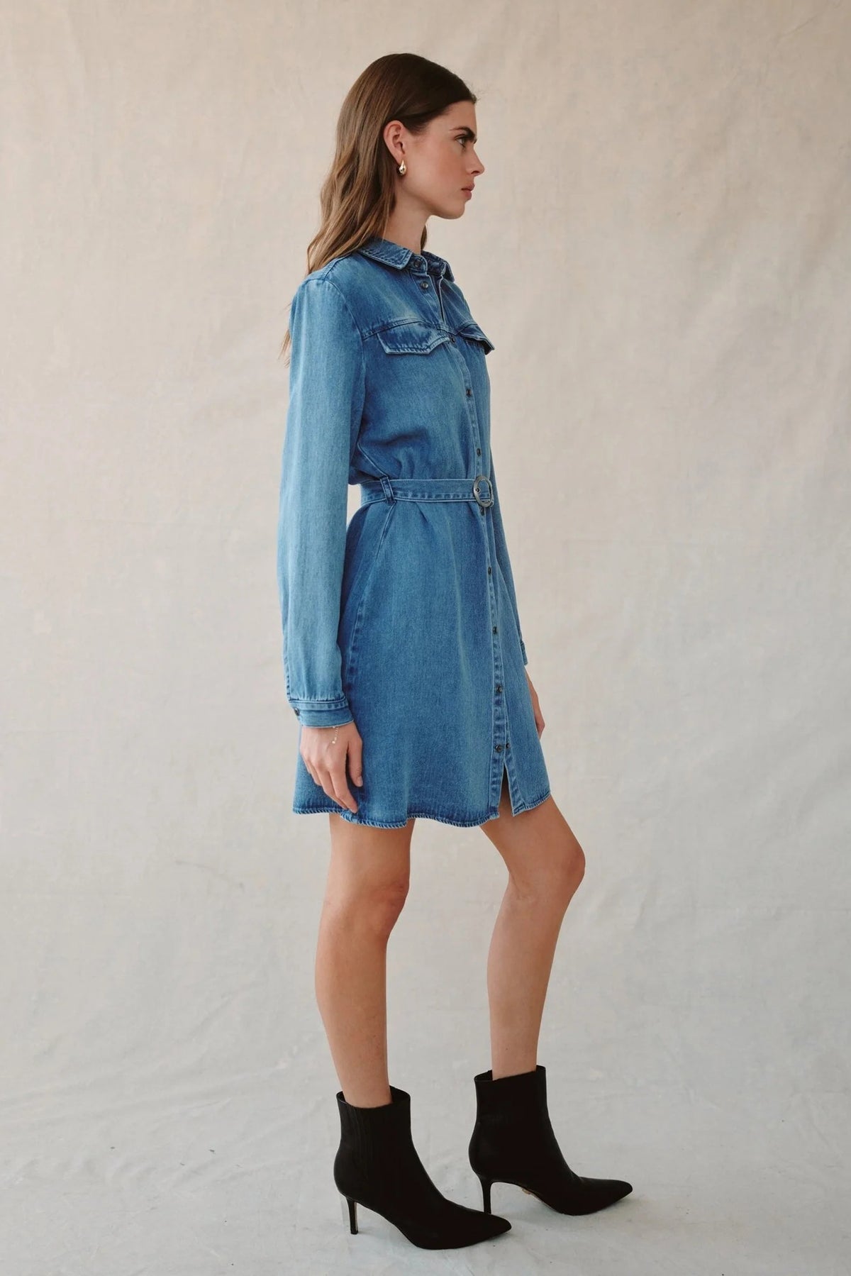 bella dahl flap pocket belted shirt dress medium vintage wash