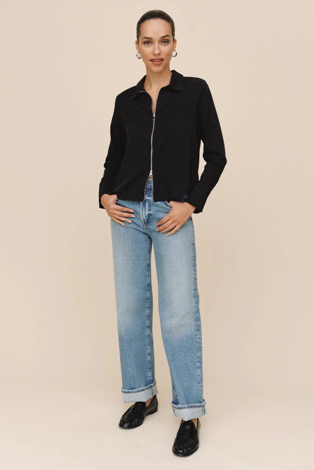 bella dahl zip front shirt black