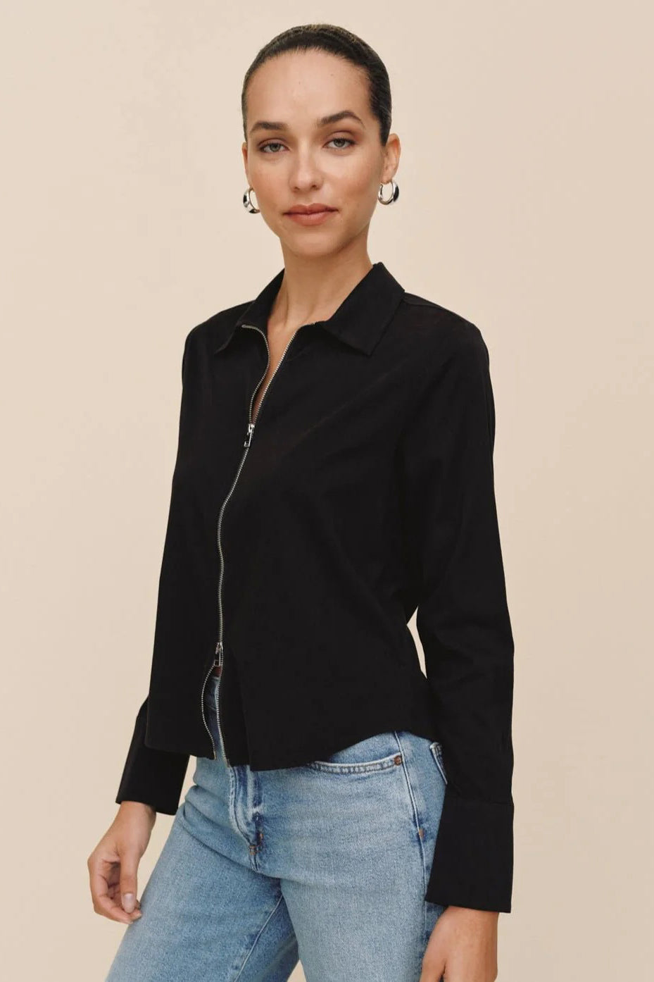 bella dahl zip front shirt black