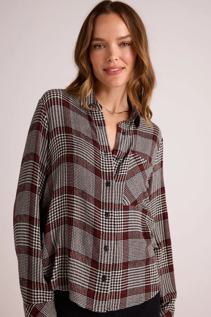 bella dahl pocket shirt tail button down winter glen plaid
