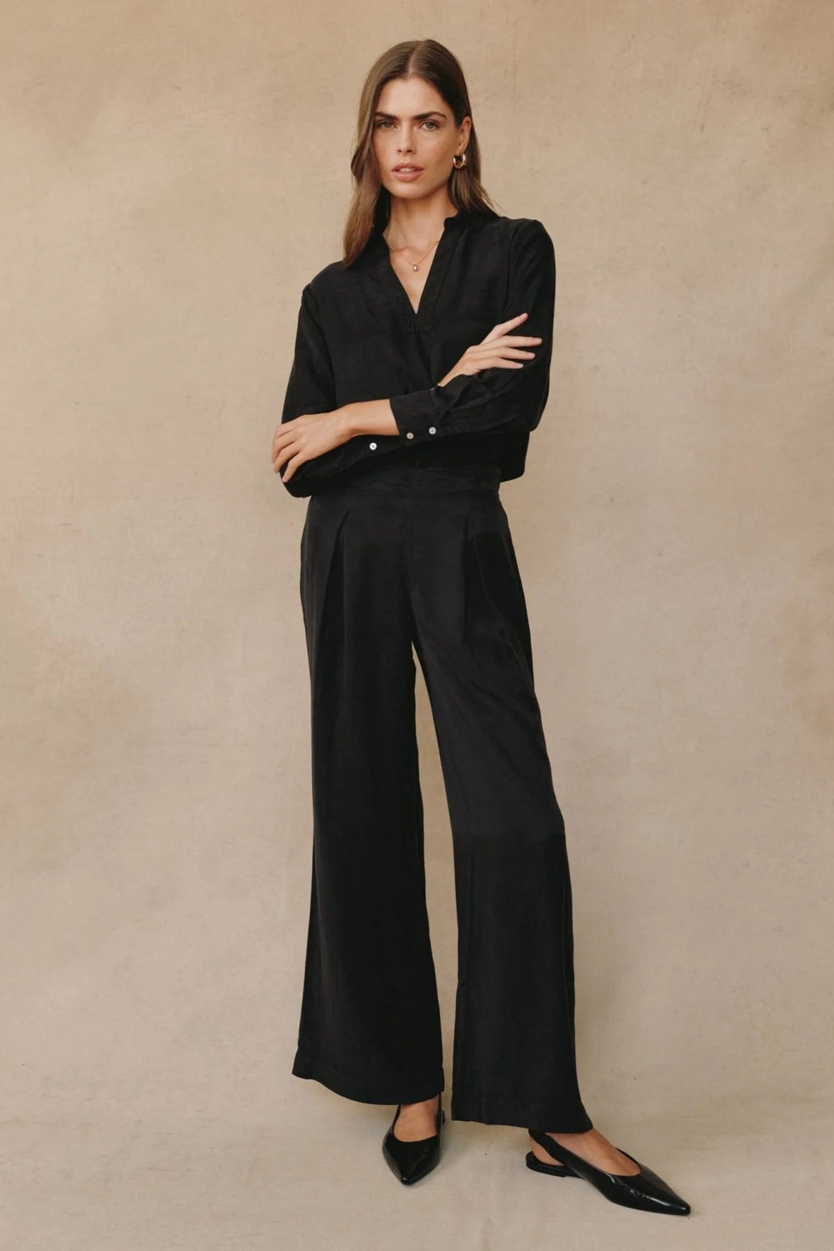 bella dahl inverted pleat wide leg black