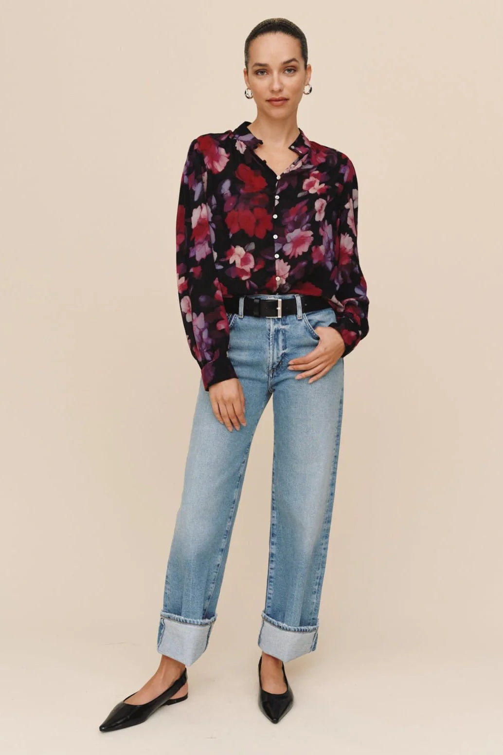 bella dahl shirred button up blouse berry bloom