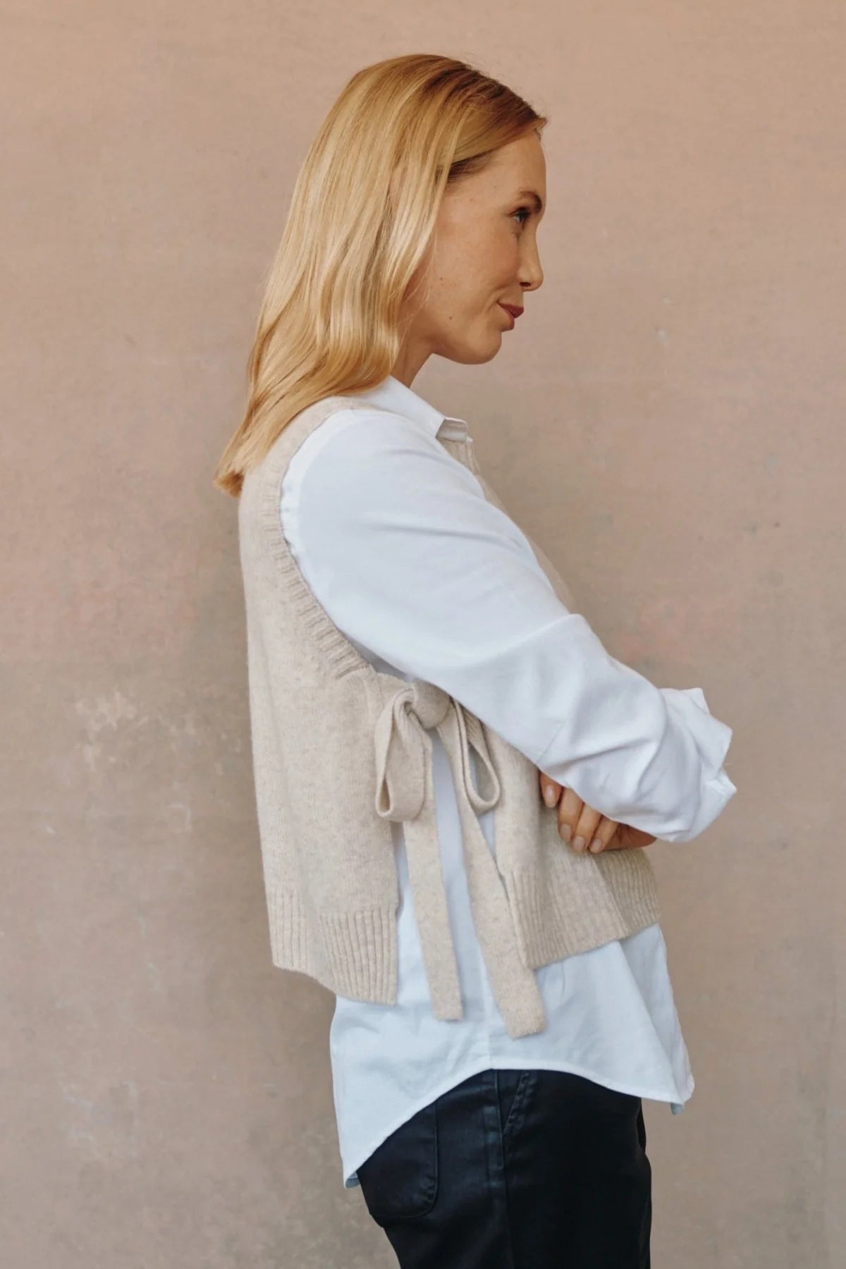 bella dahl side tie vest ivory oat