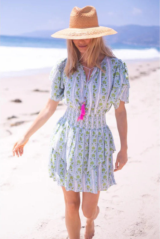 bell julie mini dress green turquoise border print