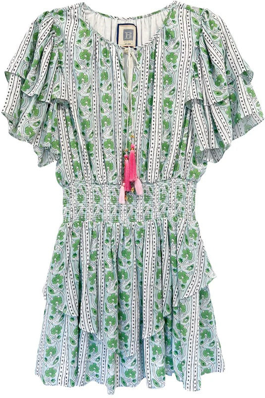 bell julie mini dress green turquoise border print