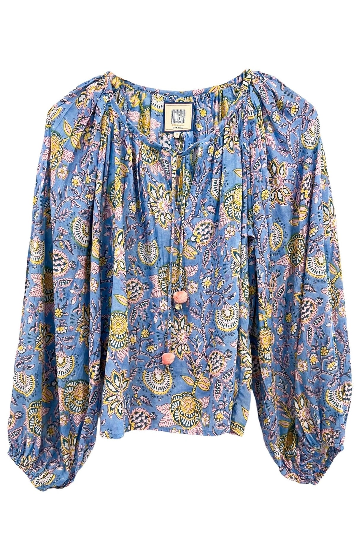bell reese top blue yellow print