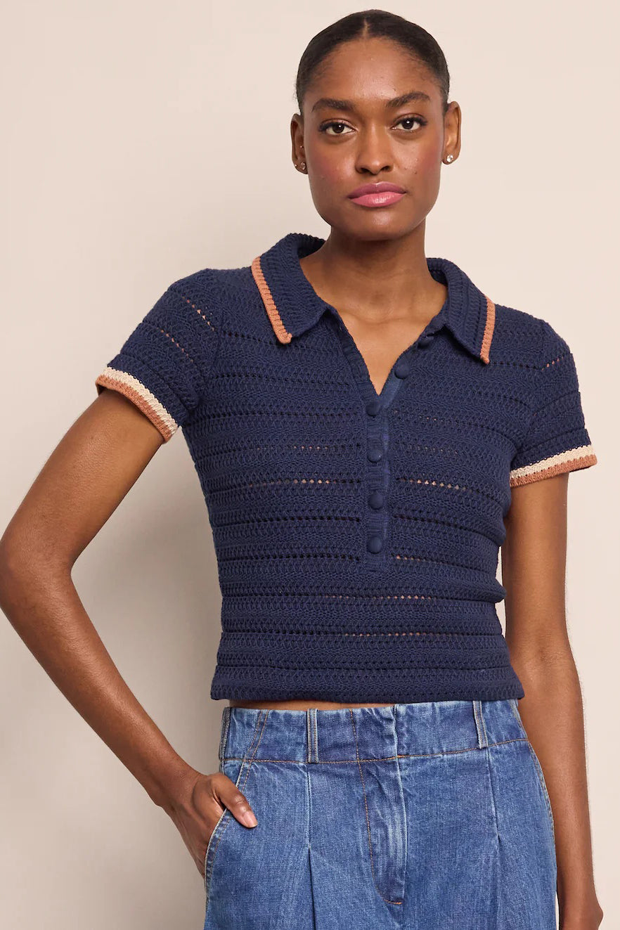 cara cara lydia top navy crochet