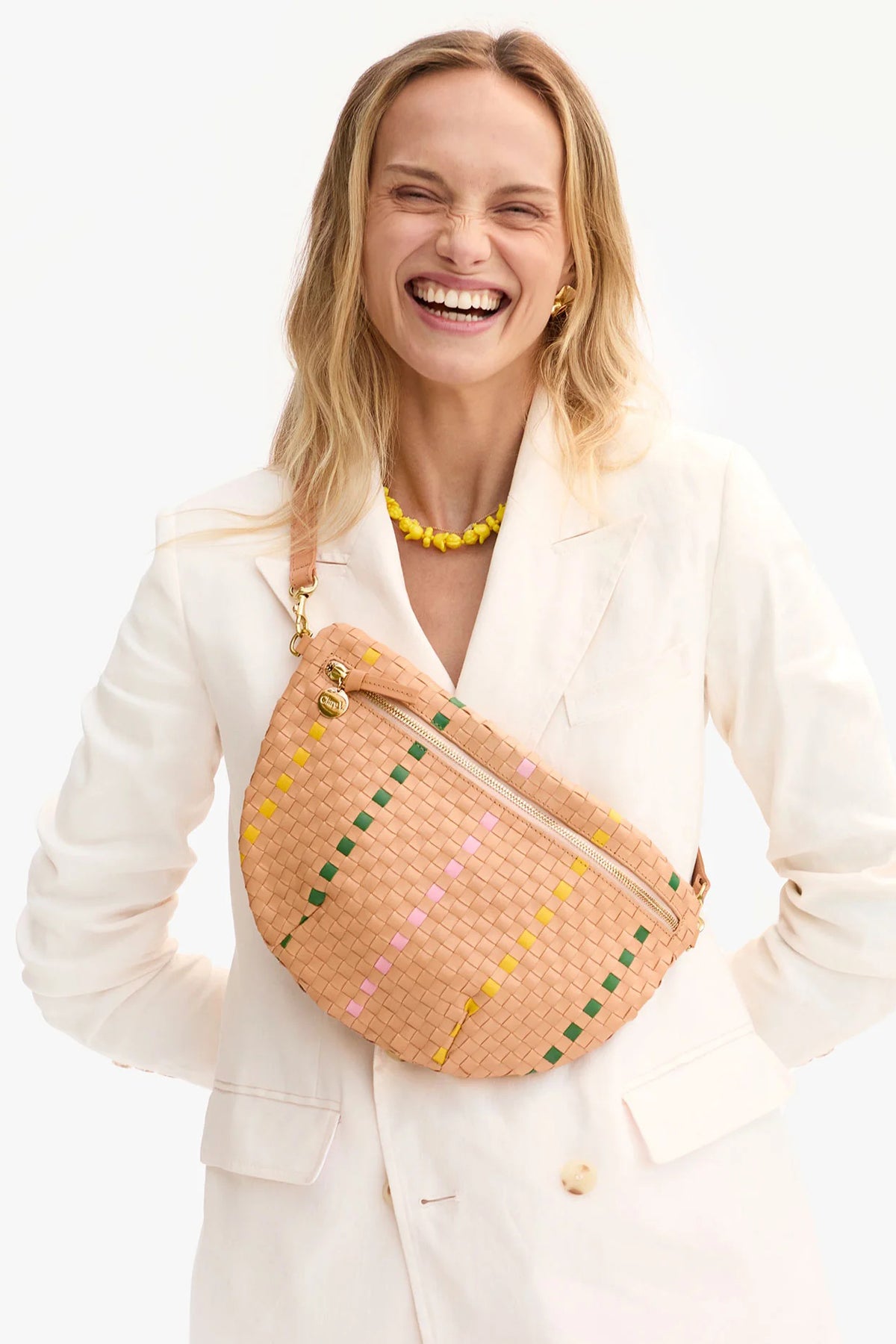 clare v. grande fanny bisque woven checker with stripe