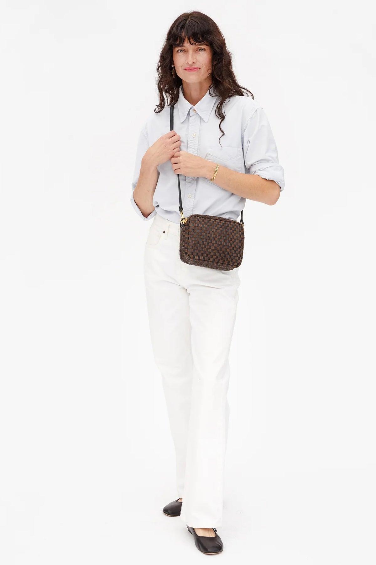 clare v. midi sac black chocolate woven checker