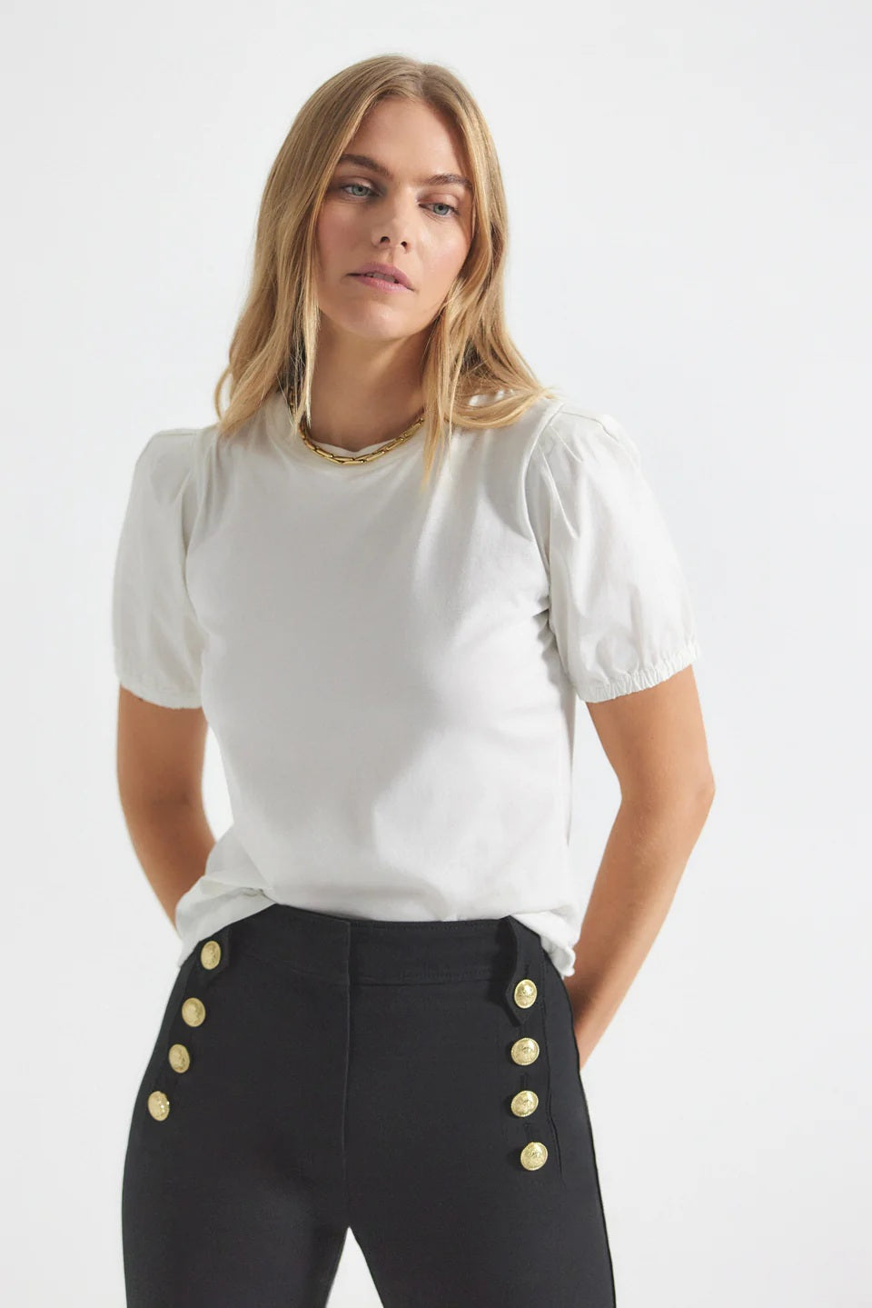 derek lam 10 crosby eva puff sleeve tee white