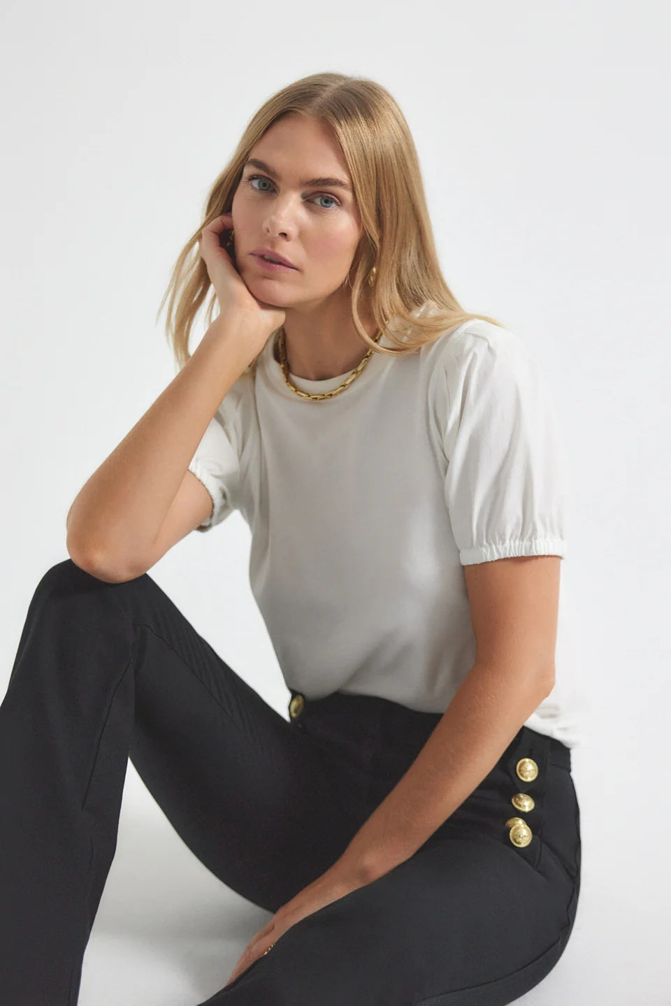 derek lam 10 crosby eva puff sleeve tee white
