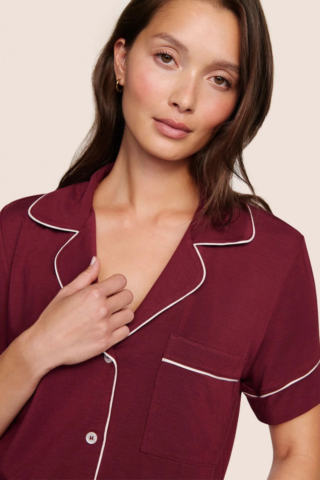 eberjey gisele relaxed short pj set bordeaux ivory