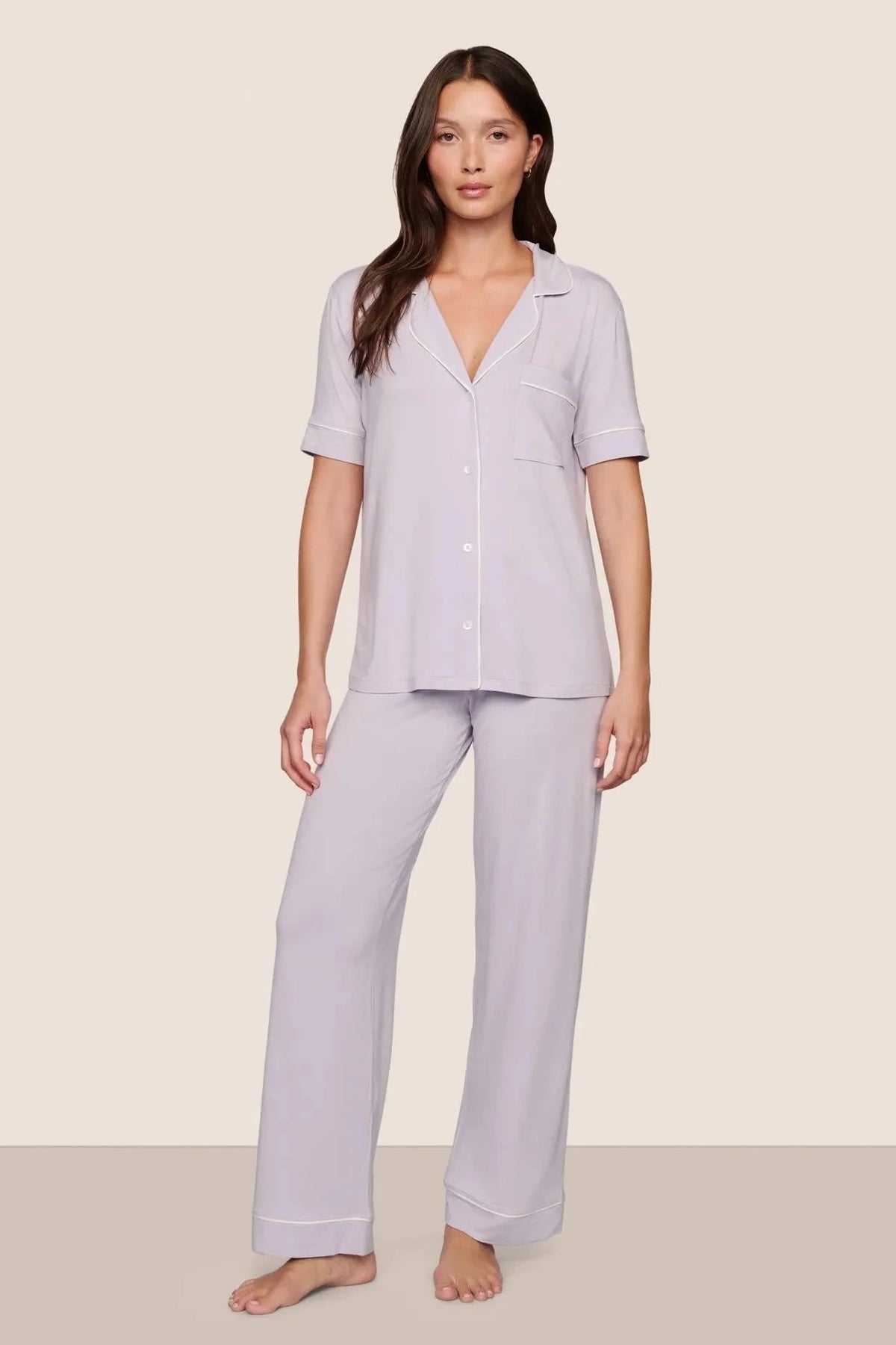 eberjey gisele short sleeve long pj set thistle ivory