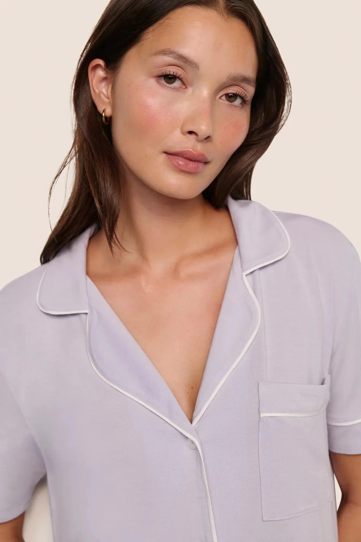 eberjey gisele short sleeve long pj set thistle ivory