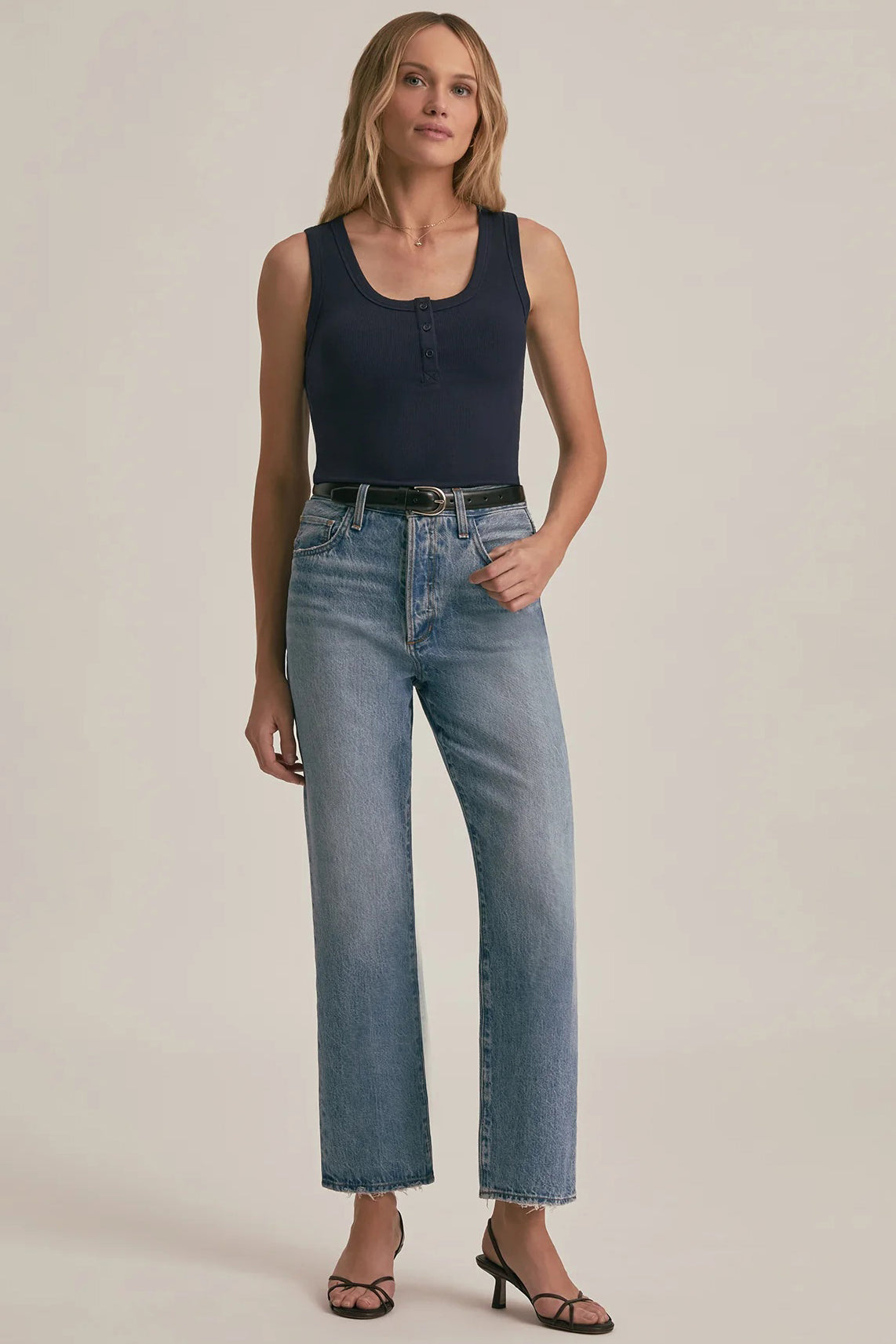 favorite daughter ribbed henley tank navy