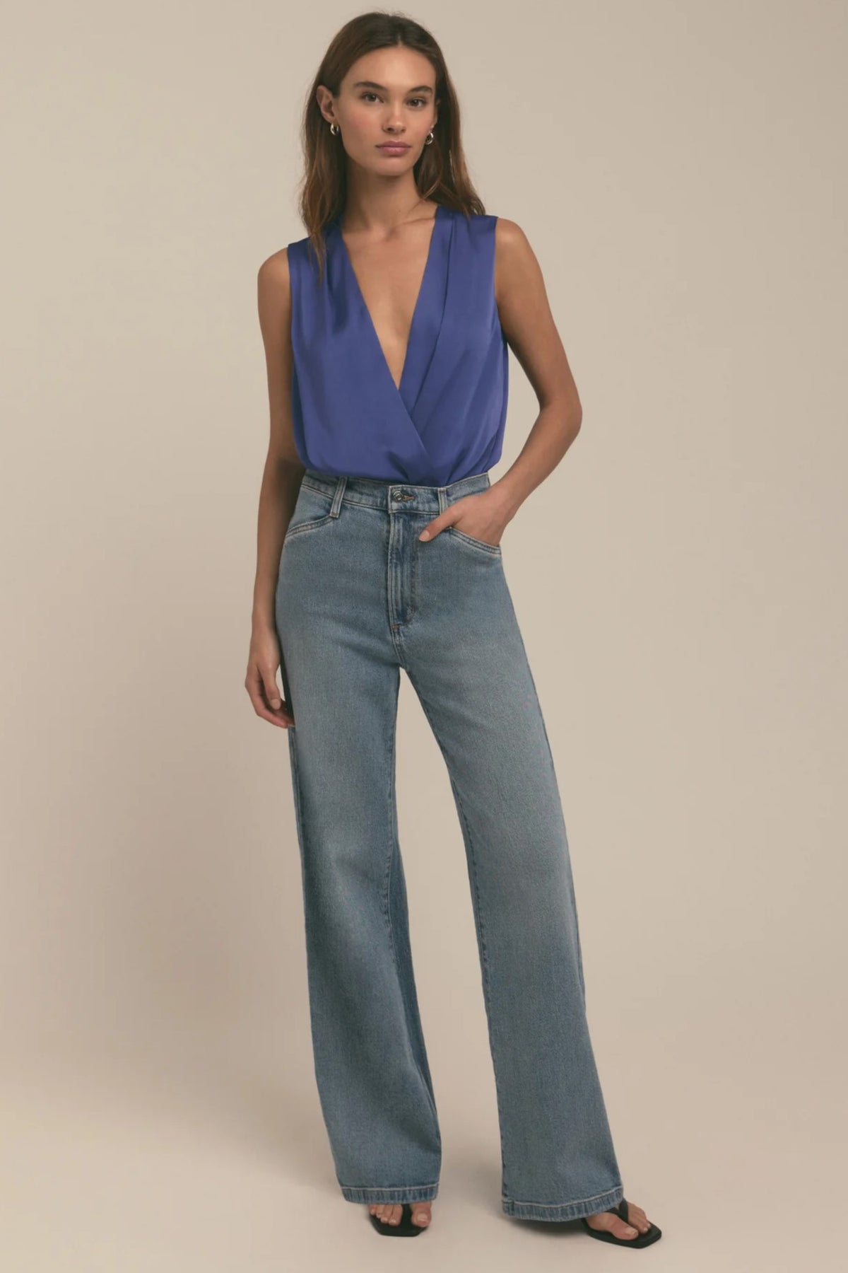 favorite daughter the sleeveless date blouse venetian blue