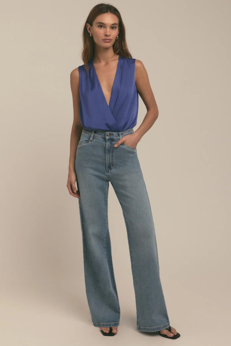 favorite daughter the sleeveless date blouse venetian blue