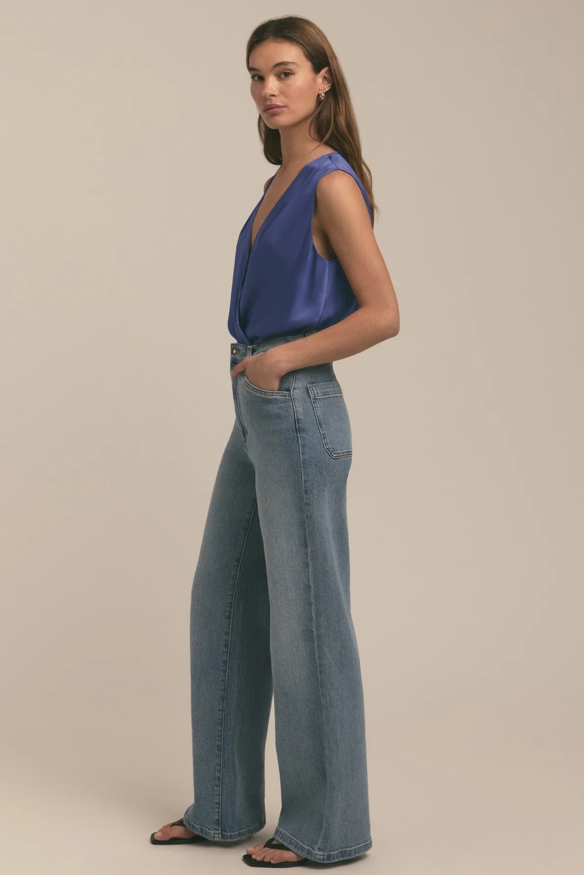 favorite daughter the sleeveless date blouse venetian blue