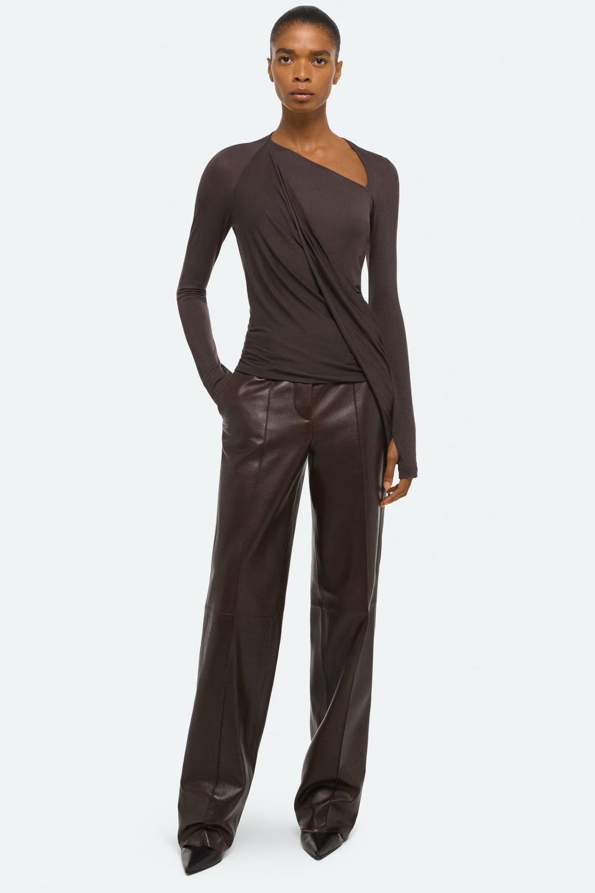 helmut lang twisted long sleeve shirt dark roast