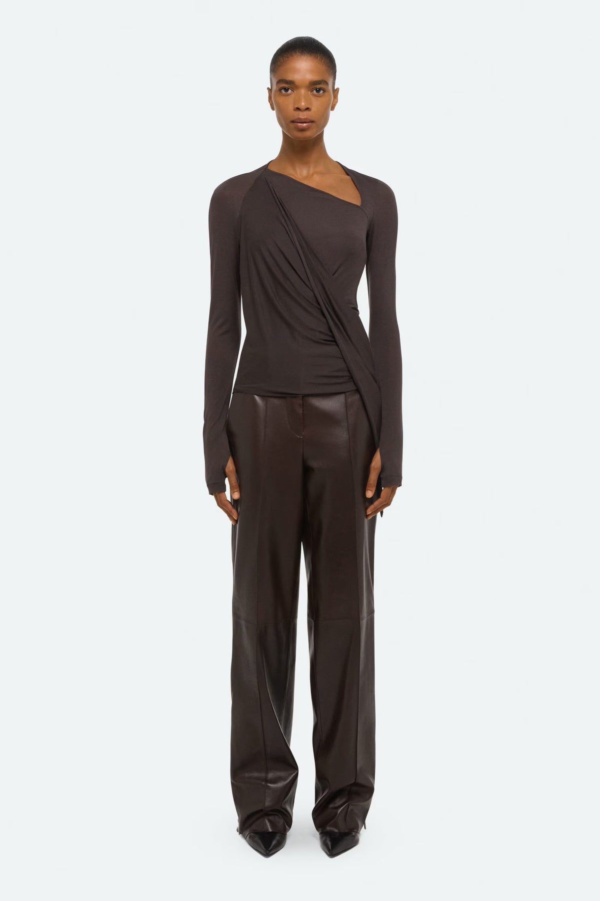 helmut lang twisted long sleeve shirt dark roast