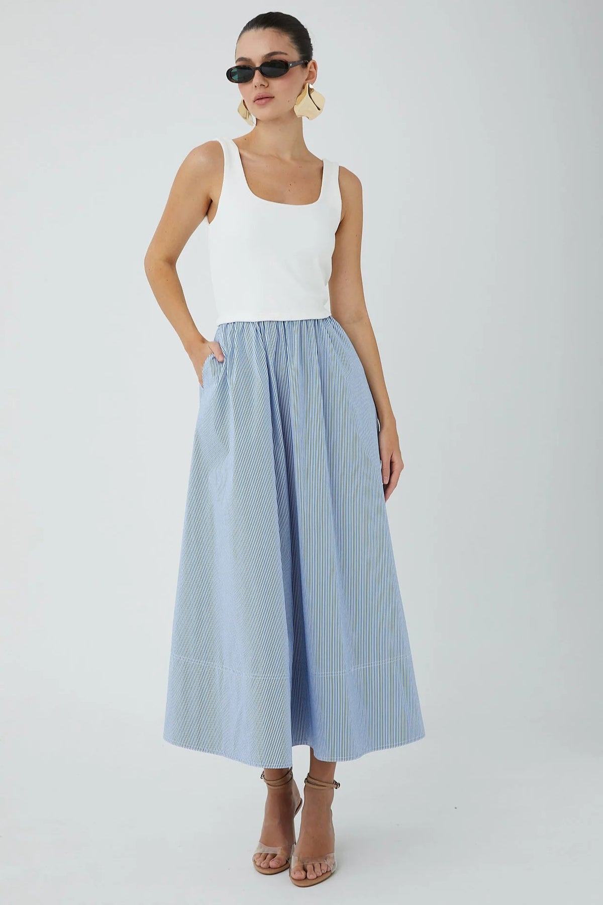 js71 inez dress white blue stripes