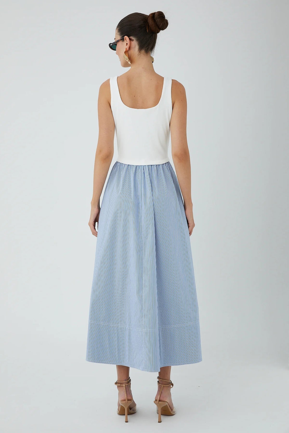 js71 inez dress white blue stripes