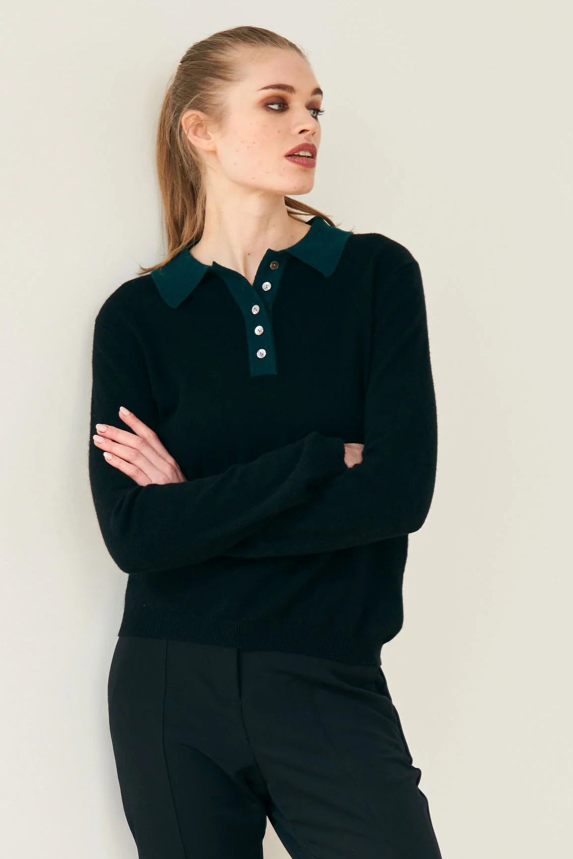 jumper 1234 contrast polo black bottle green