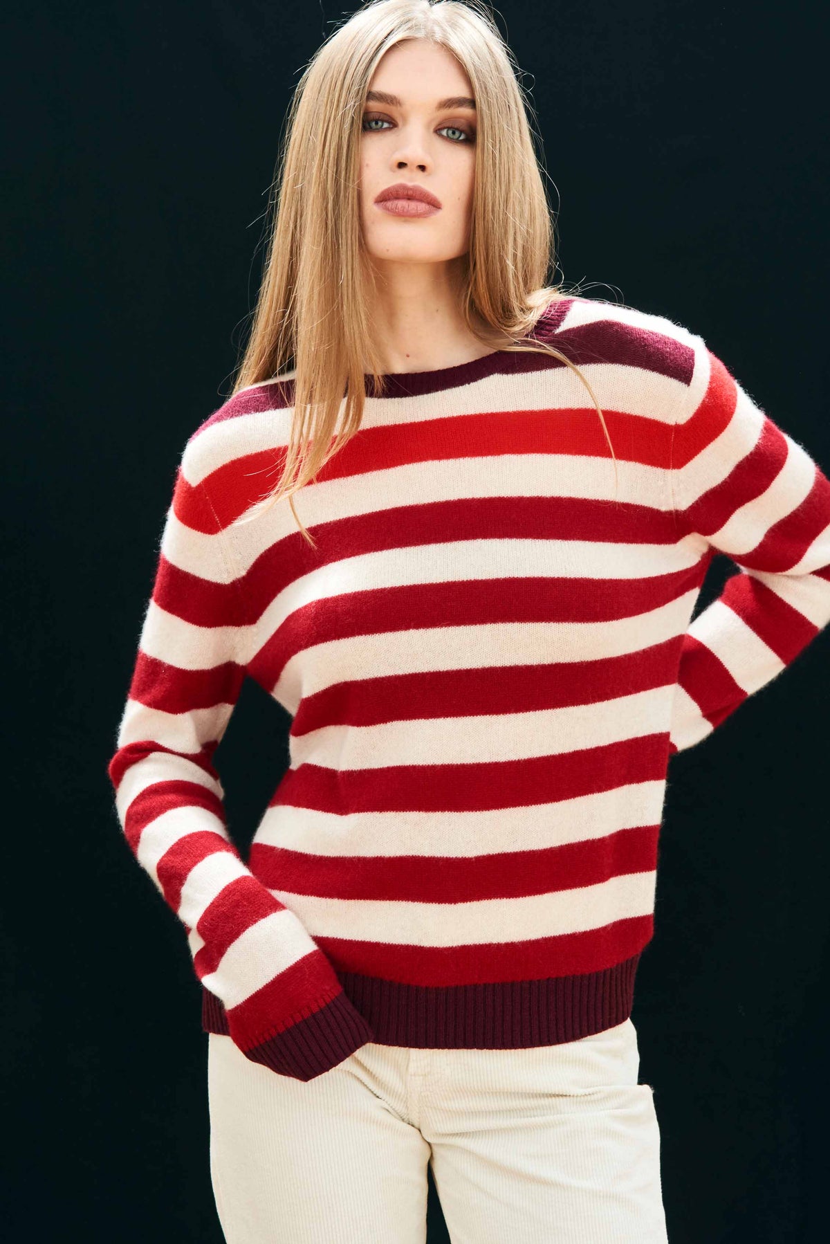 jumper 1234 gradient stripe crew burgundy combo