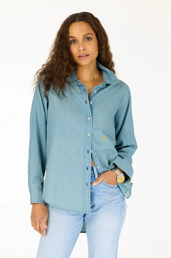 kerri rosenthal mia shirt love chambray blue