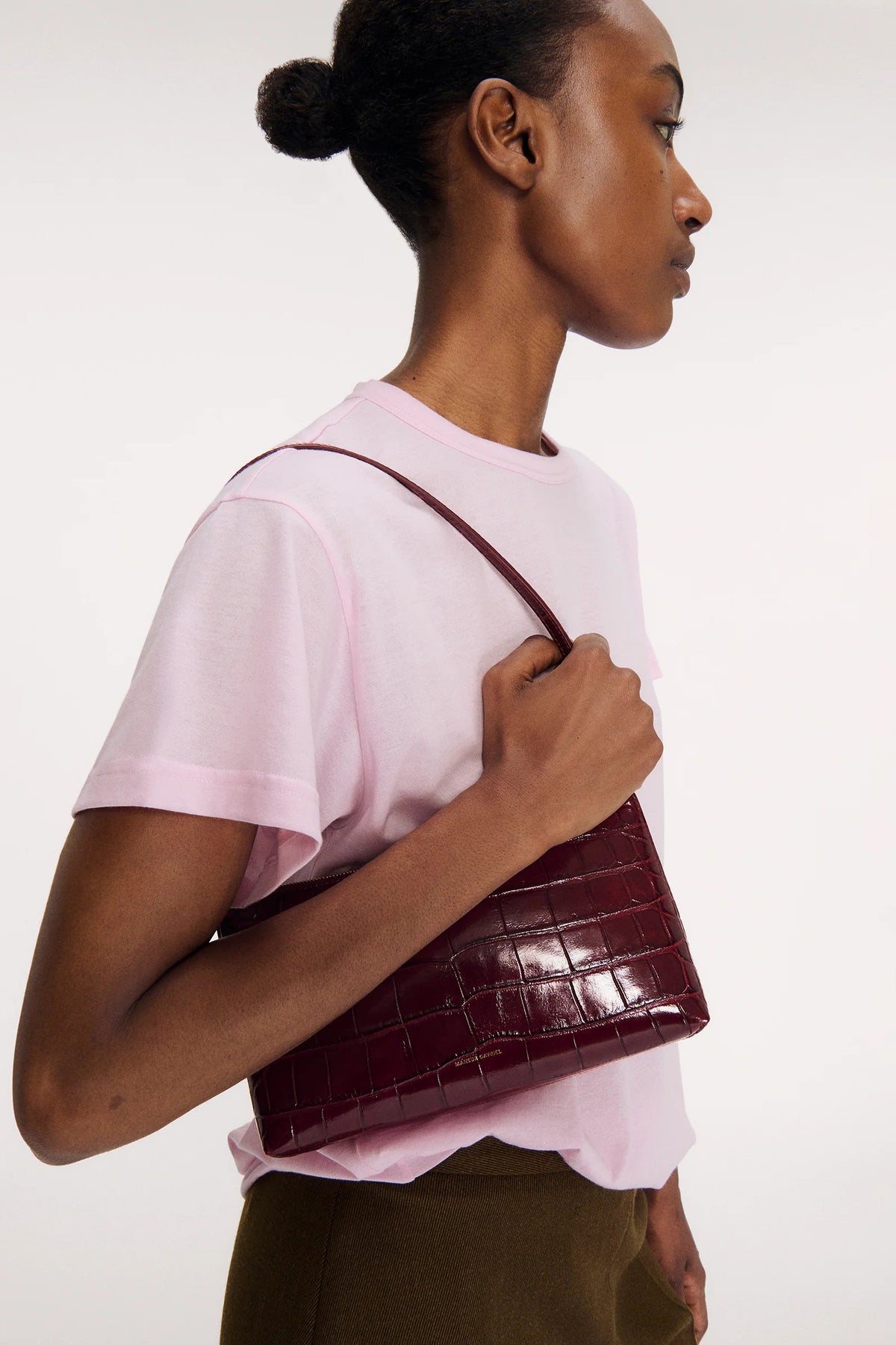 mansur gavriel gaia shoulder bag oxblood croc