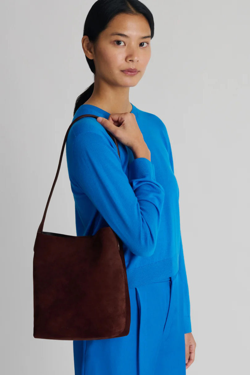 mansur gavriel small everyday cabas chocolate suede