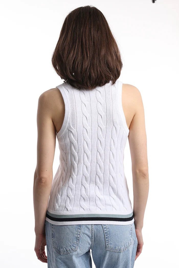 minnie rose cotton cable tank with striped detail white  