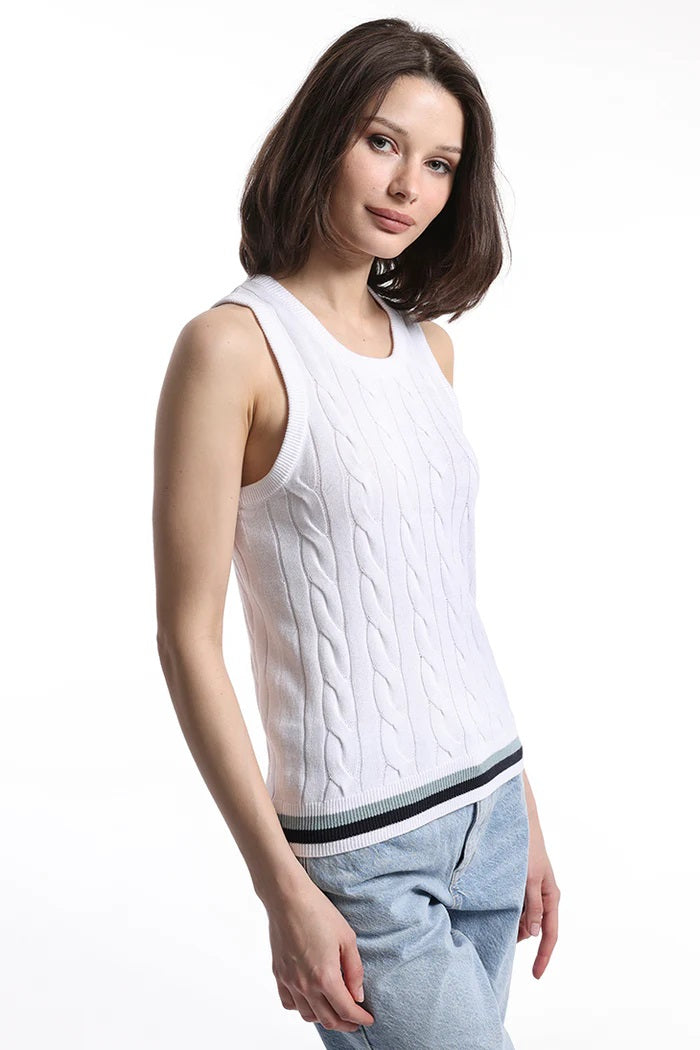 minnie rose cotton cable tank with striped detail white  
