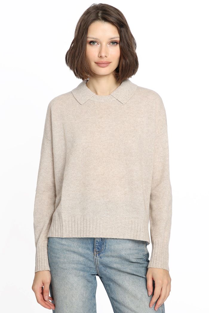 minnie rose cashmere crew neck pullover with collar