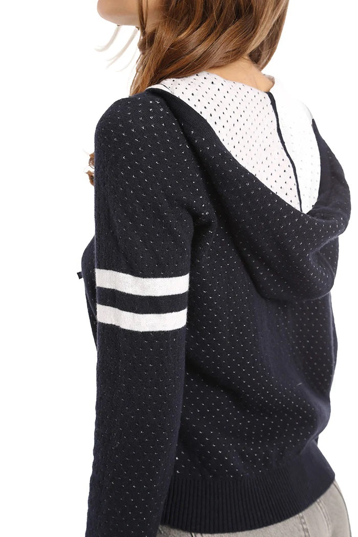 minnie rose cotton/cashmere two-tone mesh zip hoodie navy/white