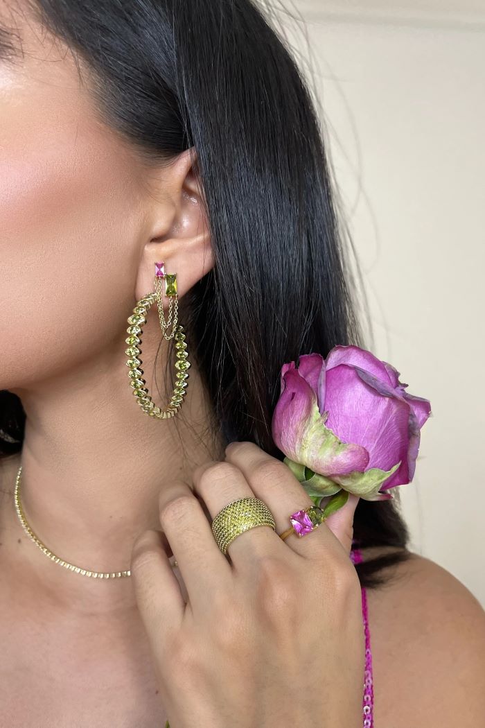native gem bestie baguette earrings pink and periodt cz