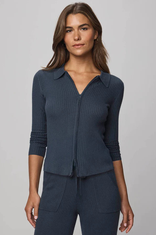 splendid georgie two-way zip cardigan ice navy