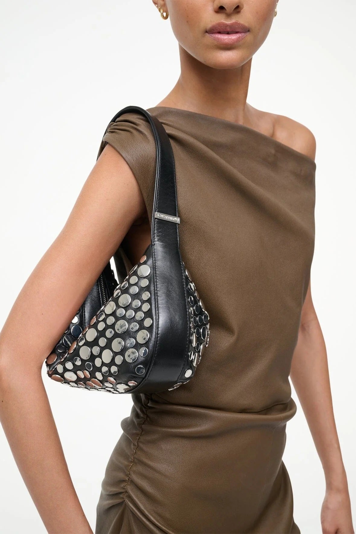 staud demy shoulder bag black rivets