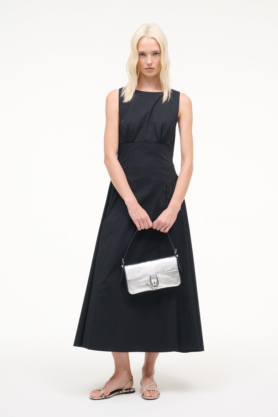 knee length dresses for ladies STAUD CHI MIDI DRESS BLACK