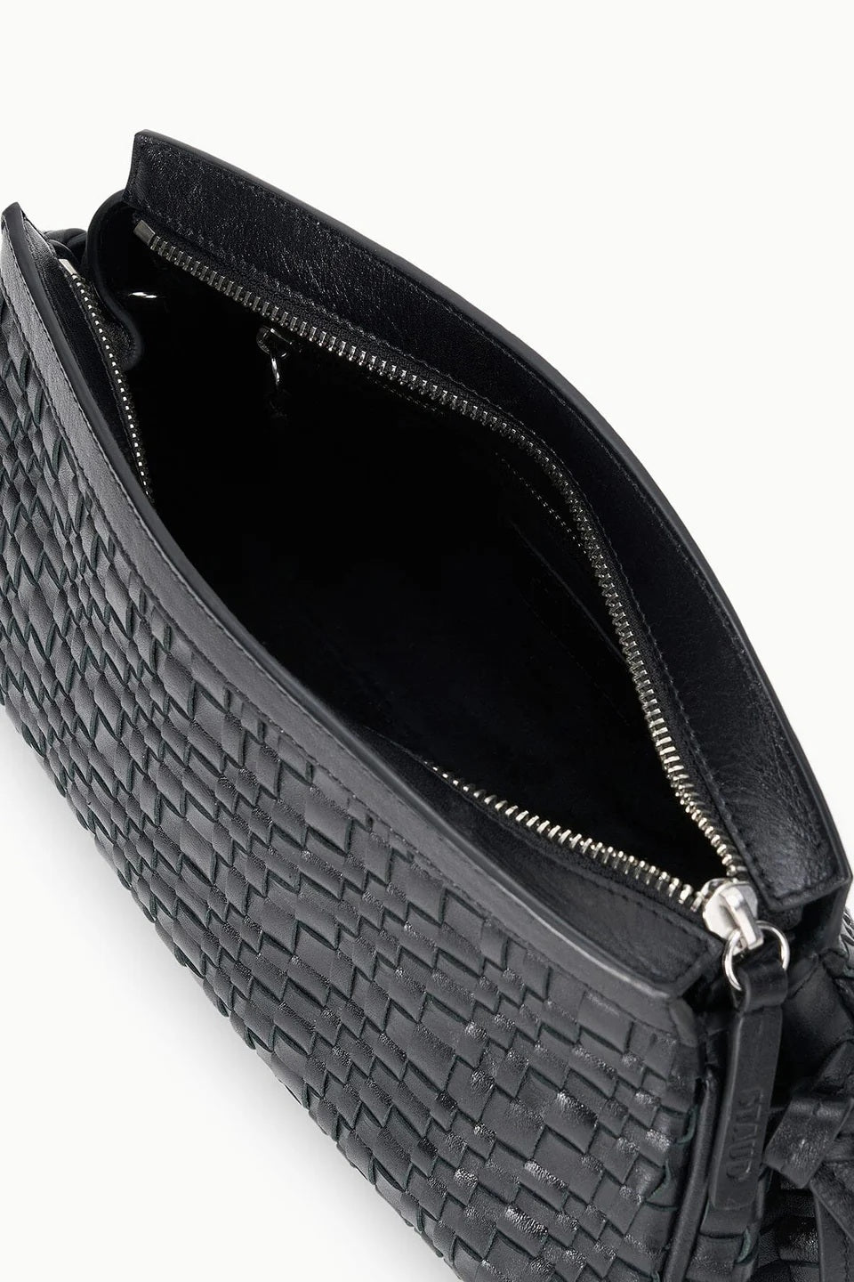 staud maude convertible clutch black woven leather