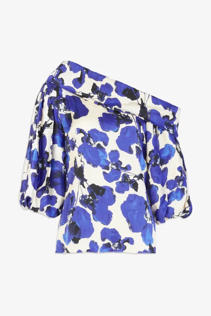 tanya taylor georgia top blue cream multi