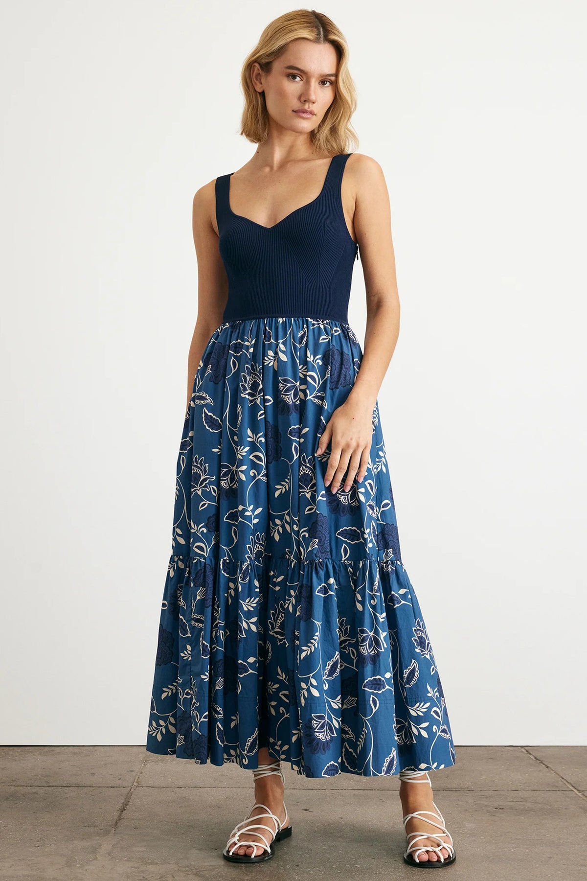 tanya taylor josephina dress maritime blue french blue cream