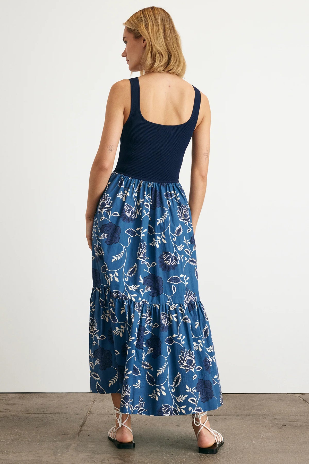 tanya taylor josephina dress maritime blue french blue cream